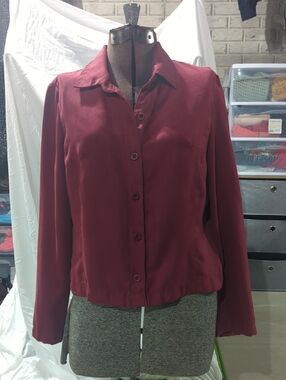 Button-Front Burgundy Blouse
